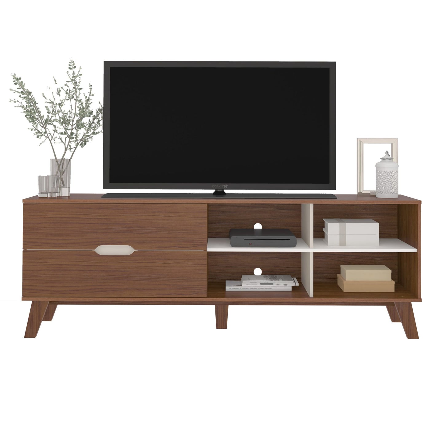 Tv Stand Verona 4500 Up To 75 / 2 Drawers With 4 Niches  180*40*63.5Cm Cedar/ Off White  (Limited 3 Months Warranty)