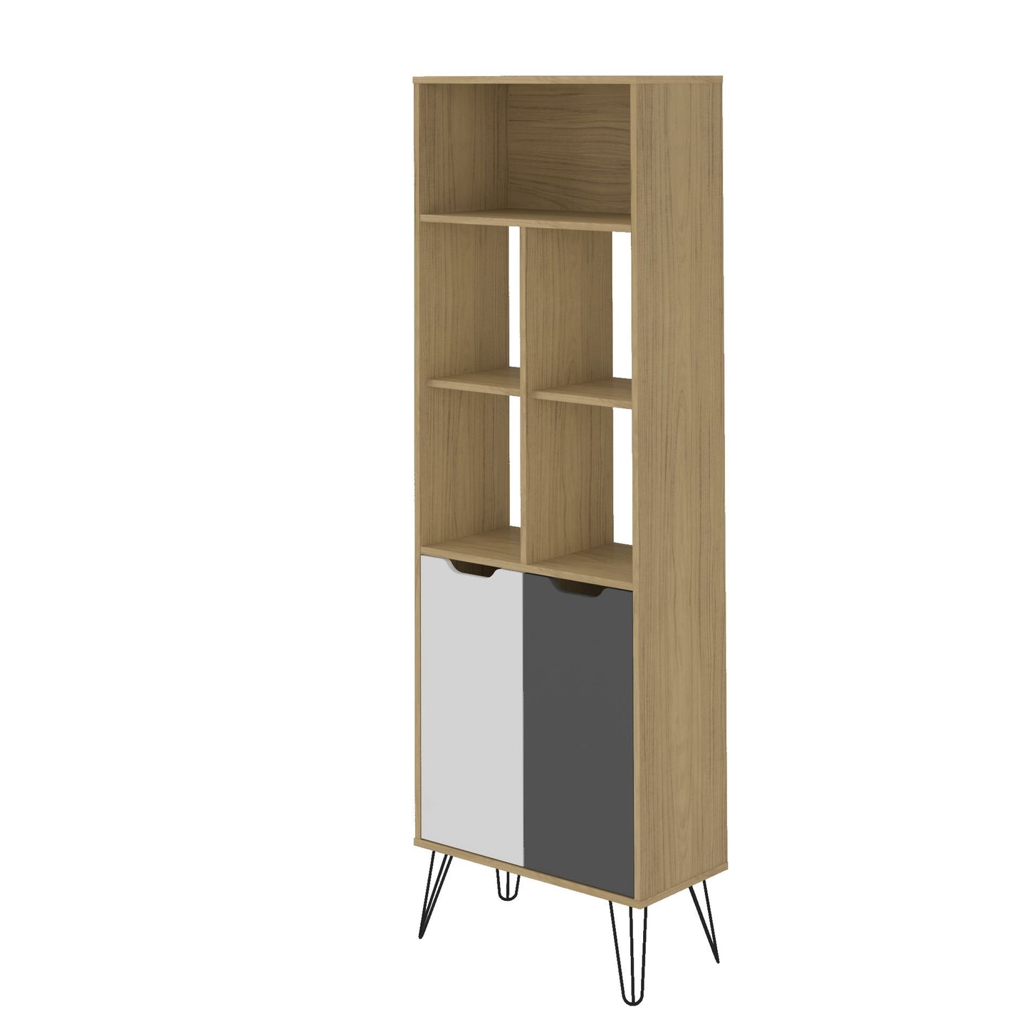Bookcase Estocolmo 4436 2 Doors With 5 Niches  60*30*182Cm Oak/Graphite/White (Limited 3 Months Warranty)