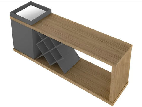 Tv Stand Madrid 4382 Up To 60 One Door With Bottle Holder  180*45*71.5Cm Oak / Graphite  (Limited 3 Months Warranty)