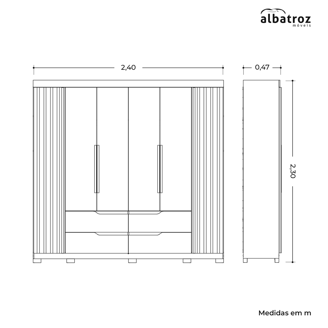 Wardrobe Doble 185-180 6 Doors With 4 Drawers   240*230*47Cm Freijo/Off White  (Limited 3 Months Warranty)