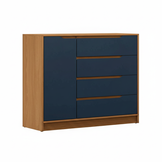 Commode R260-Cnazp 1 Door With 4 Drawers  105*94*45Cm Canela / Dark Blue  (Limited 3 Months Warranty)