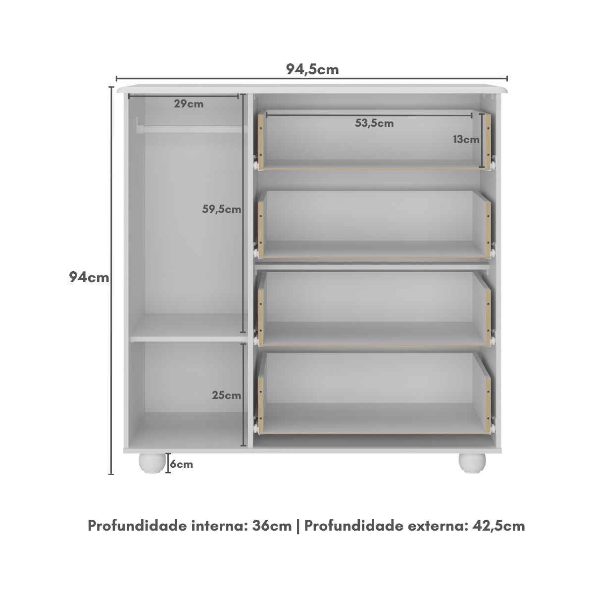 Commode 2895 1 Door With 4 Drawers  94*94.5*42.5Cm White (Limited 3 Months Warranty)