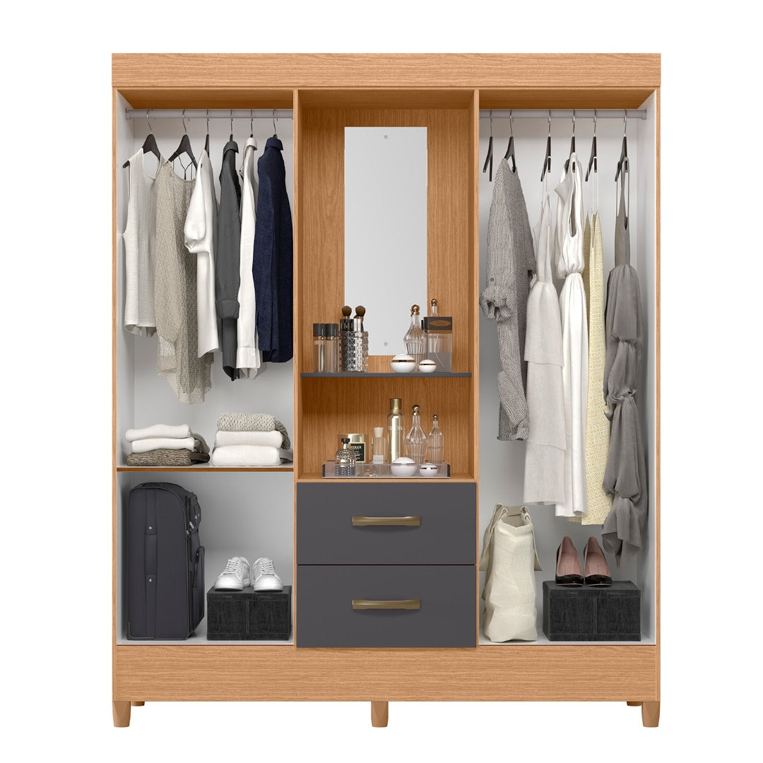 Wardrobe Mobi 23416-309 4 Doors With 2 Drawers And Mirror  147*181*47Cm Freijo/Titanium  (Limited 3 Months Warranty)