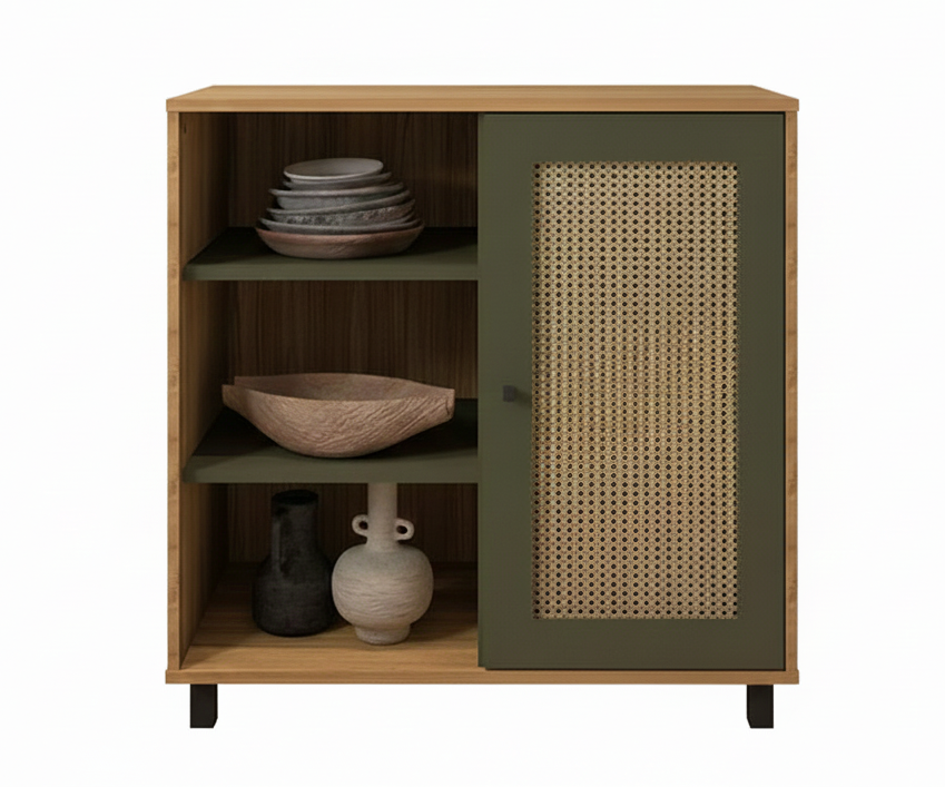 Buffet Charlotte 4535 1 Door With 3 Niches  80*40*80Cm Oak / Mint (Limited 3 Months Warranty)