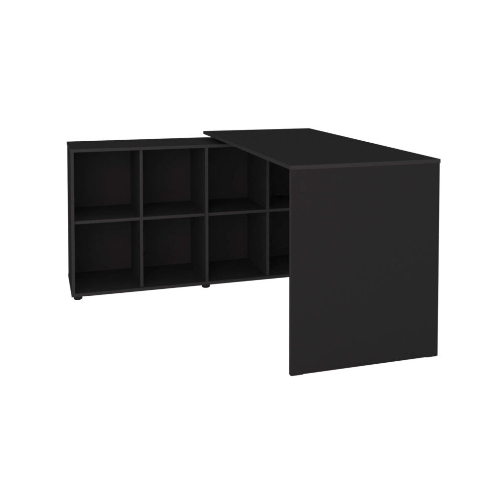 Office Table Nero 6079 8 Spacious Niches  140.3*130*75.4Cm Black (Limited 3 Months Warranty)
