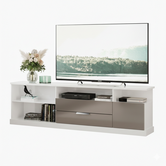 Tv Stand 3811 Up To 70  64.5*218.5*38.5Cm White/Smoked Lacca  (Limited 3 Months Warranty)