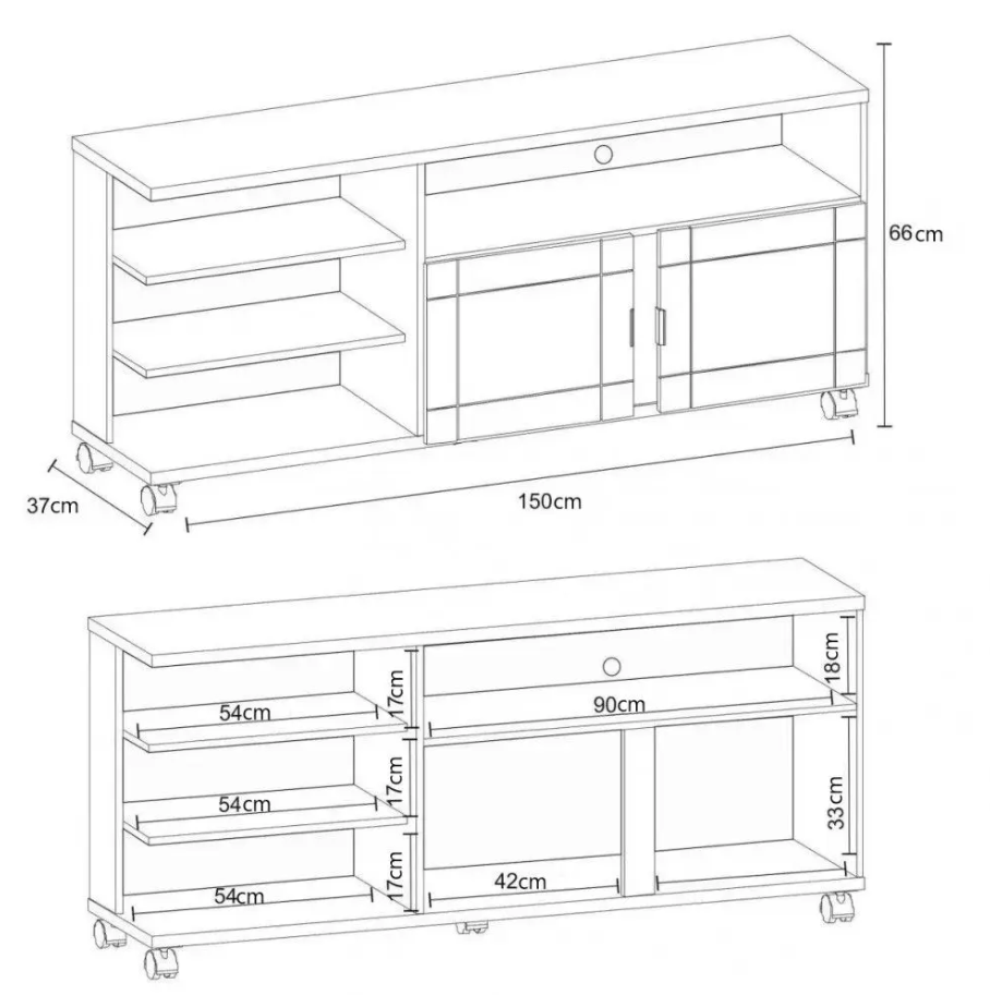 Tv Stand Rio De Janeiro  1190R-355 Rack- 66.5Cm*150.0Cm*38.0Cm Canelato Rustico/ Natura Brilho
