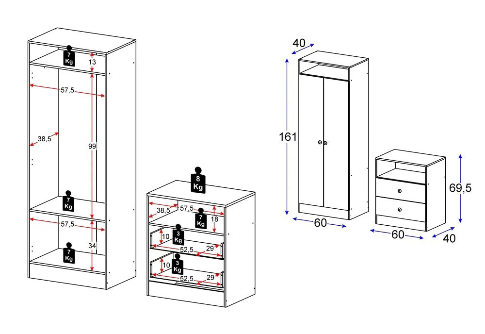 Wardrobe Mp4046 2 Doors With 2 Drawers As Gift  161.5*120*40Cm White (Limited 3 Months Warranty)