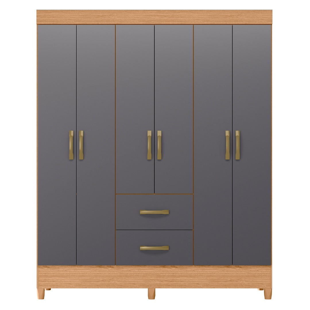 Wardrobe Mobi 23487-309 6 Doors With 2 Drawers  147*181*47Cm Freijo/Titanium (Limited 3 Months Warranty)