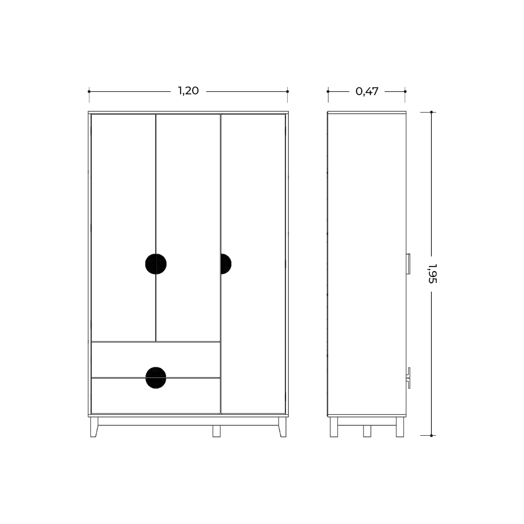 Wardrobe Ipe 196-135 3 Doors With 2 Drawers  120*195*47Cm Cinnamon/White (Limited 3 Months Warranty)