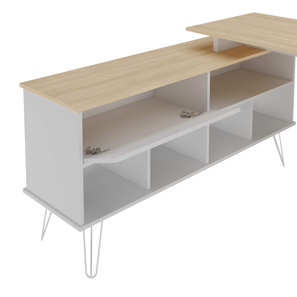 Office Table Dubai 6306 Desk  135.6*136.5*75Cm Light Oak/White (Limited 3 Months Warranty)
