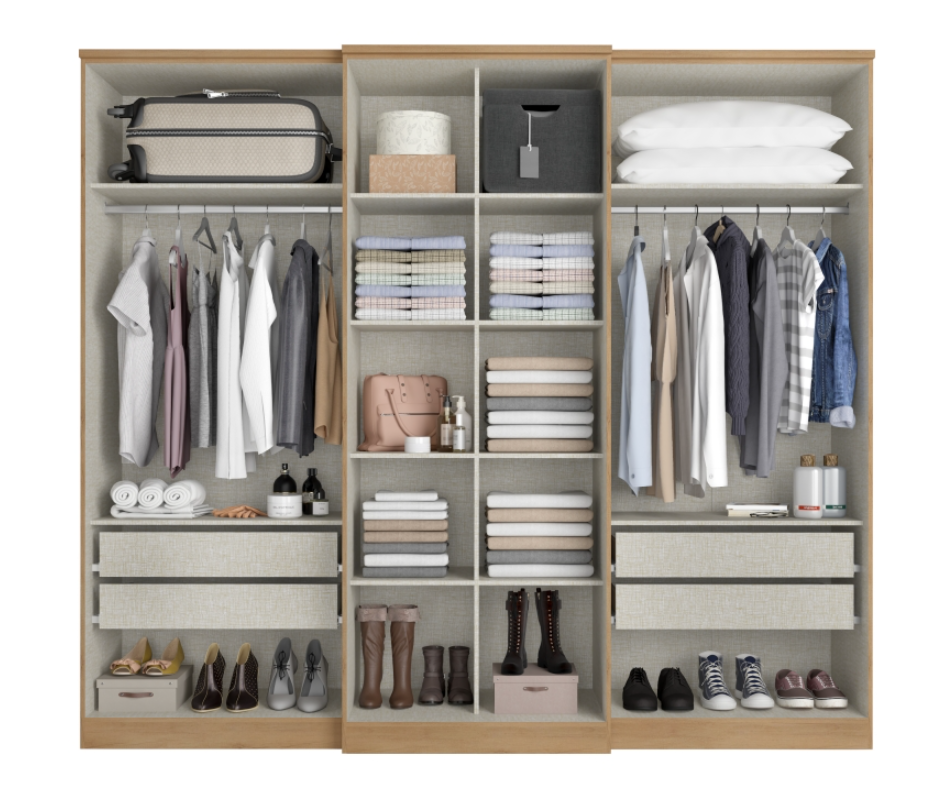 Wardrobe Valencia  5794 6 Doors With 4 Drawers  261*230*60Cm Cappucino / Preto (Limited 3 Months Warranty)