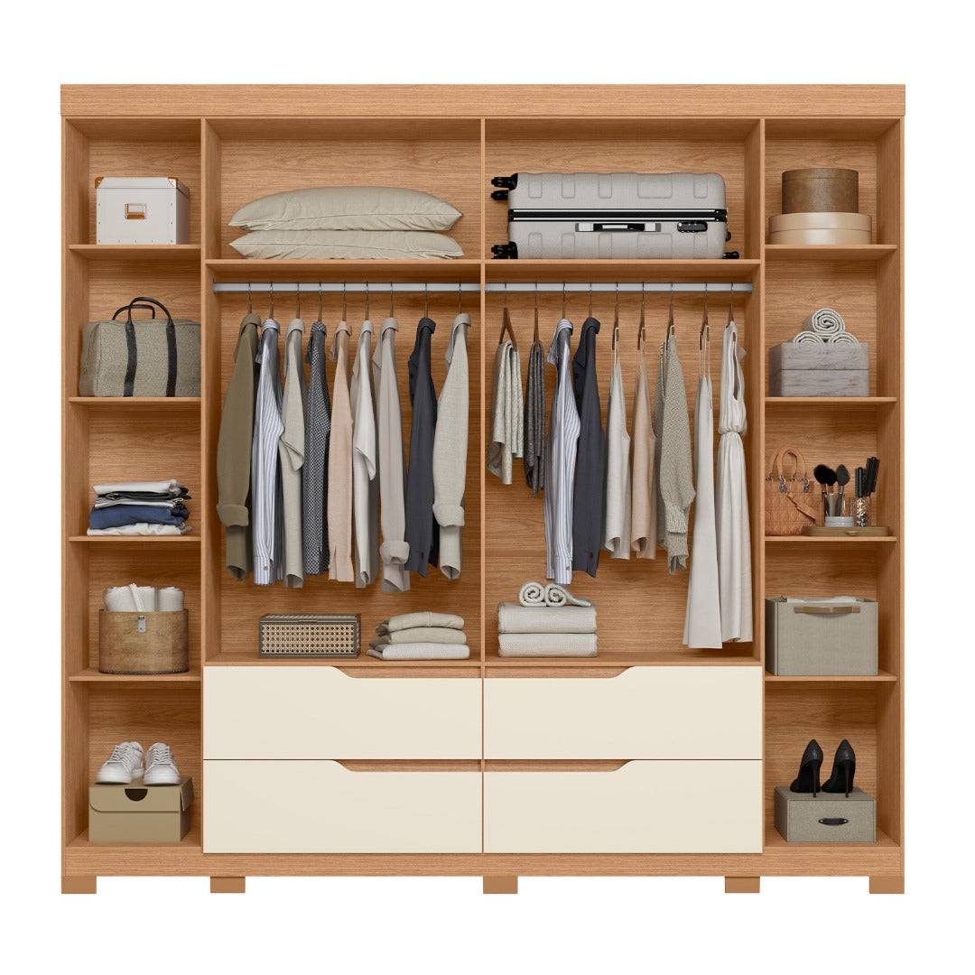 Wardrobe Doble 185-180 6 Doors With 4 Drawers   240*230*47Cm Freijo/Off White  (Limited 3 Months Warranty)
