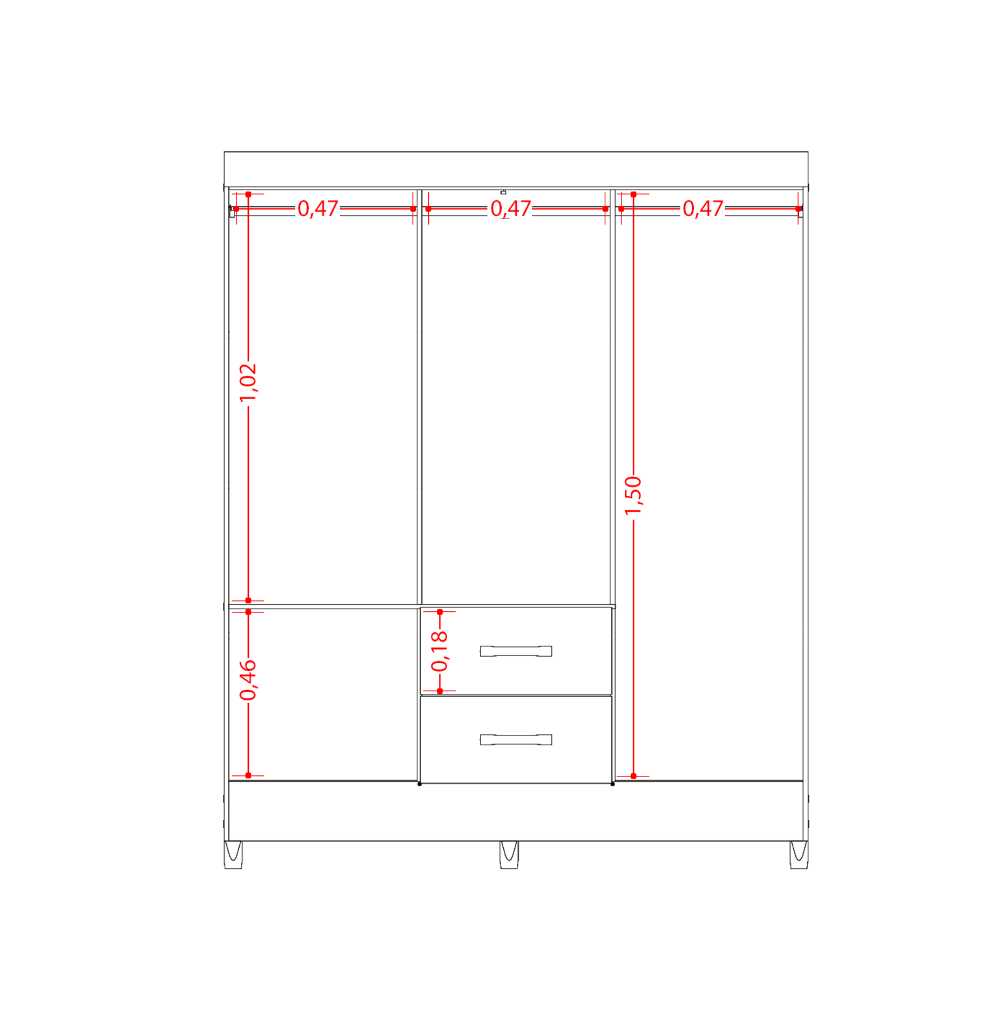 Wardrobe Mobi 23416-309 4 Doors With 2 Drawers And Mirror  147*181*47Cm Freijo/Titanium  (Limited 3 Months Warranty)