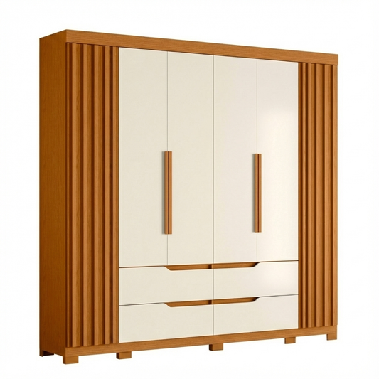 Wardrobe Doble 185-180 6 Doors With 4 Drawers   240*230*47Cm Freijo/Off White  (Limited 3 Months Warranty)