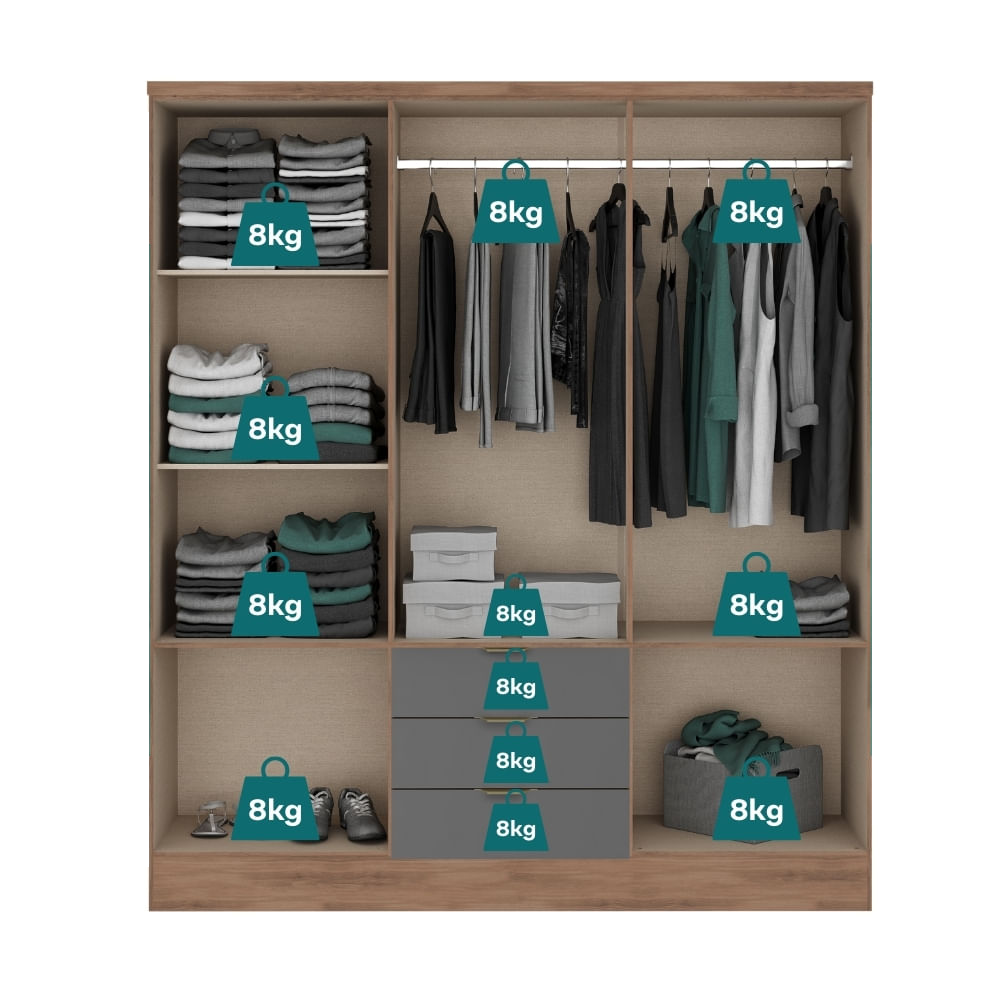 Wardrobe Troy Ref1151 6 Doors With 3 Drawers 180*206*46.5Cm Freijo/Titanium (limited 3 months warranty)