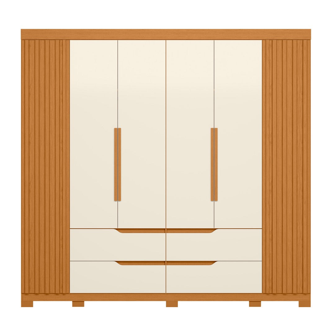 Wardrobe Doble 185-180 6 Doors With 4 Drawers   240*230*47Cm Freijo/Off White  (Limited 3 Months Warranty)