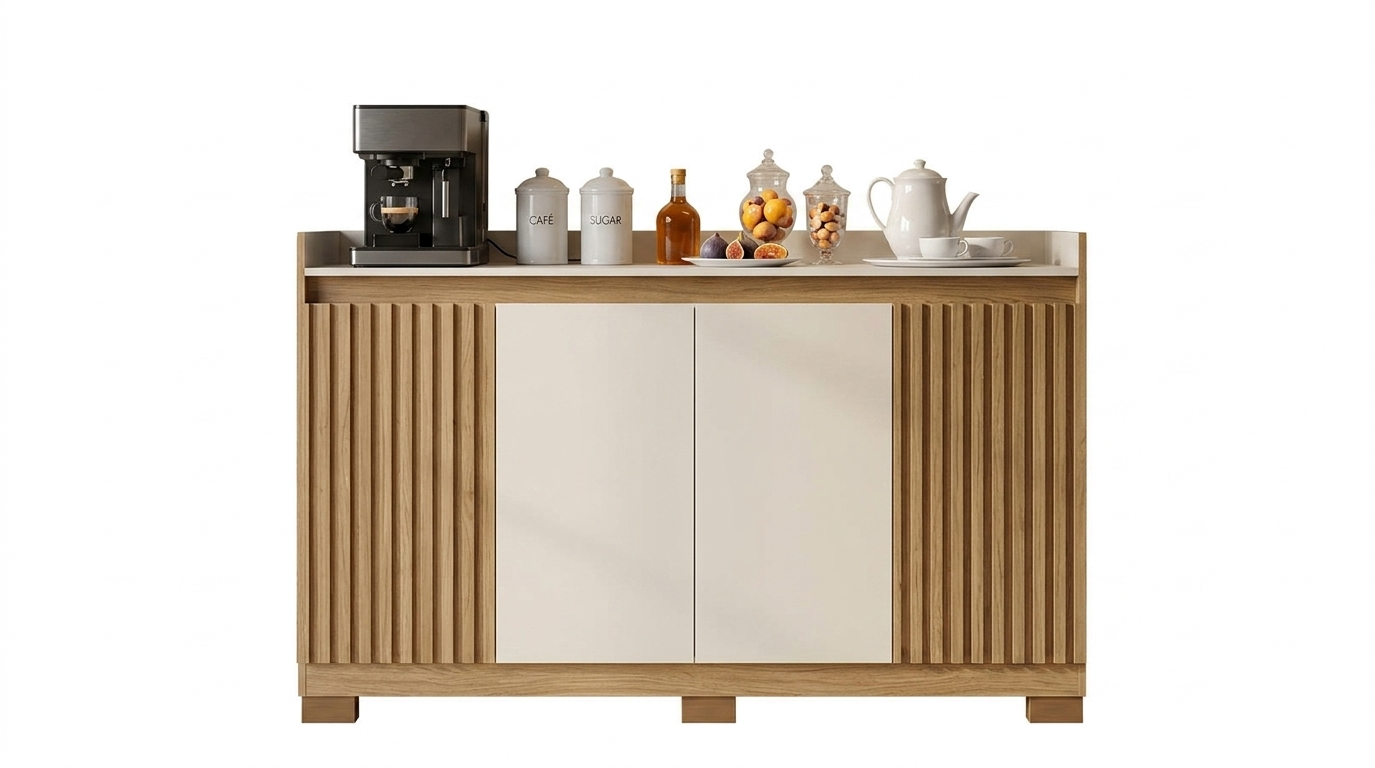 Cabinet Aparador 5345R-355 4 Doors  H86*W144*38Cm Canela/ Off White ( Limited 3 Months Warranty )