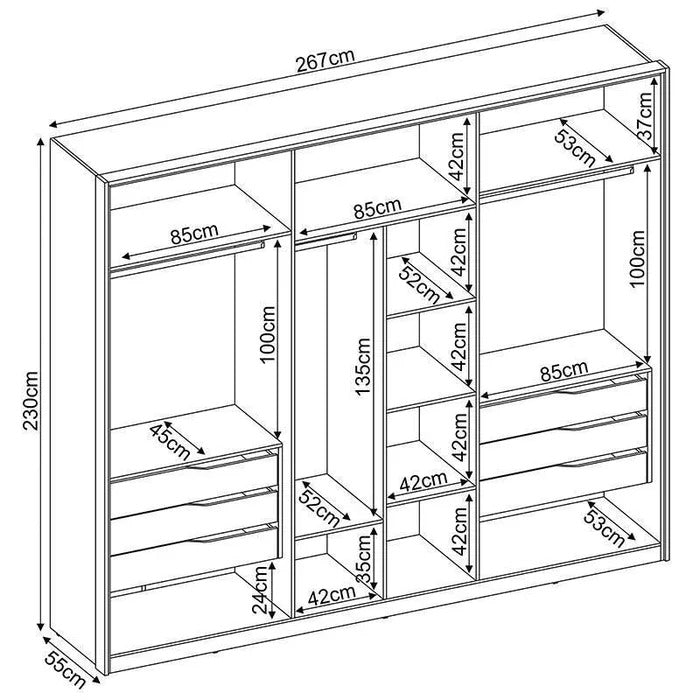 Wardrobe  Atrice D66010K/151 6 Doors 267*230*55cm Almond/Graphite  (Limited 3 Months Warranty )