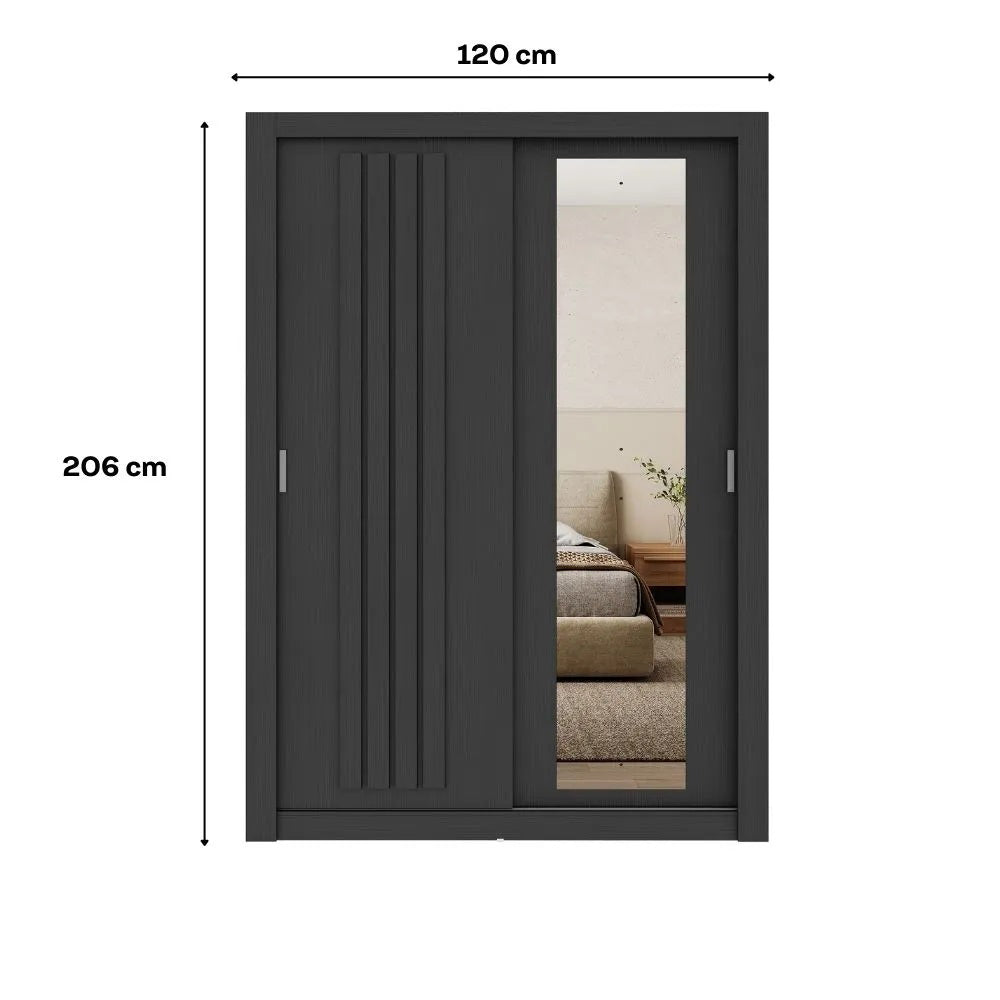 Wardrobe Darvi Ref 1182 2 Sliding Doors 120*206*45.9Cm Black  (Limited 3 Months Warranty)