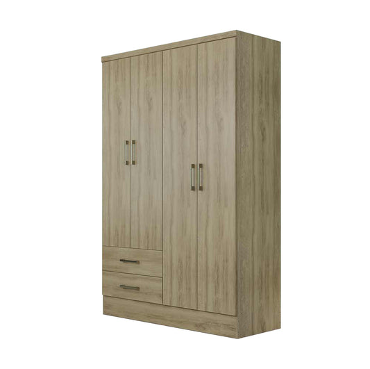 Wardrobe Ref 584 4 Doors With 2 Drawers 120*182*46.3Cm Noce (Limited 3 Months Warranty)