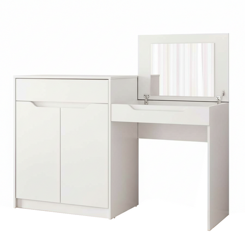 Dresser Trend 110-135 2 Doors With 1 Drawer And Mirror  139*91*45Cm White  (Limited 3 Months Warranty)