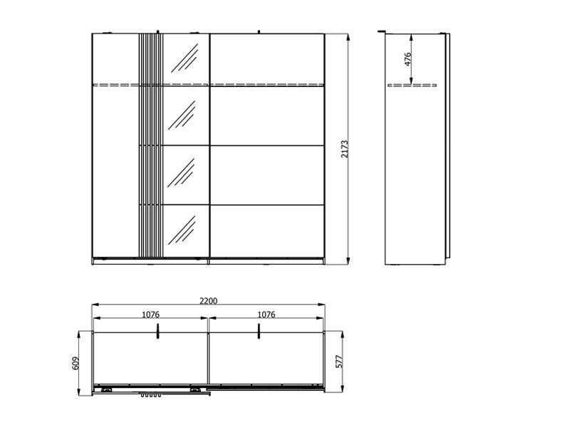 Wardrobe Ascalon 220 Og 2 Sliding Doors  220*61*217.5Cm Light Brown (Limited 3 Months Warranty)