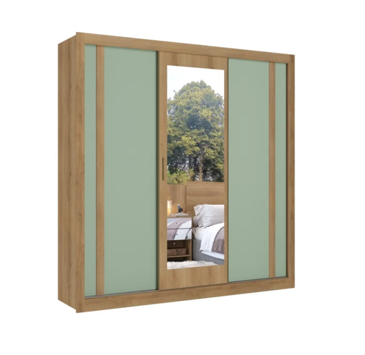 Wardrobe Ibiza 5809 3 Sliding Doors  with mirror 227*230*58 Cm Cappuccino / Menta  (Limited 3 Months Warranty)