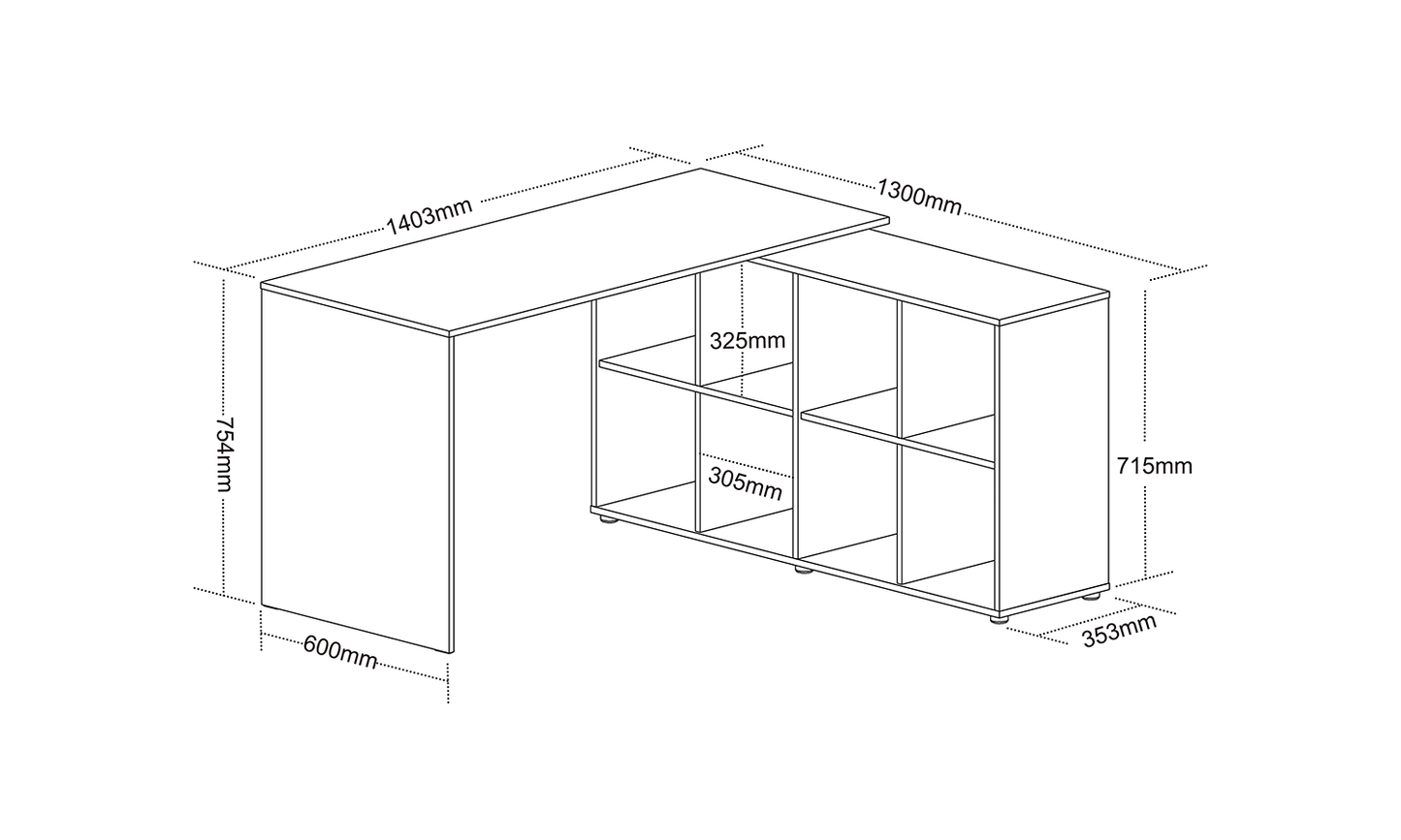 Office Table Nero 6079 8 Spacious Niches  140.3*130*75.4Cm Black (Limited 3 Months Warranty)