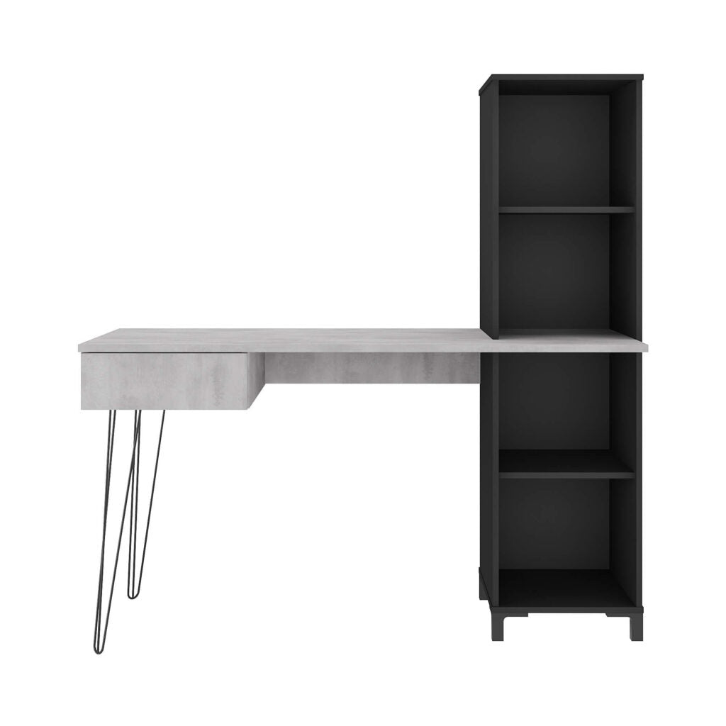Office Table Fusion 6277 One Drawer With 2 Shelves  137.8*60.3*141.2Cm Concrete / Black  (Limited 3 Months Warranty)