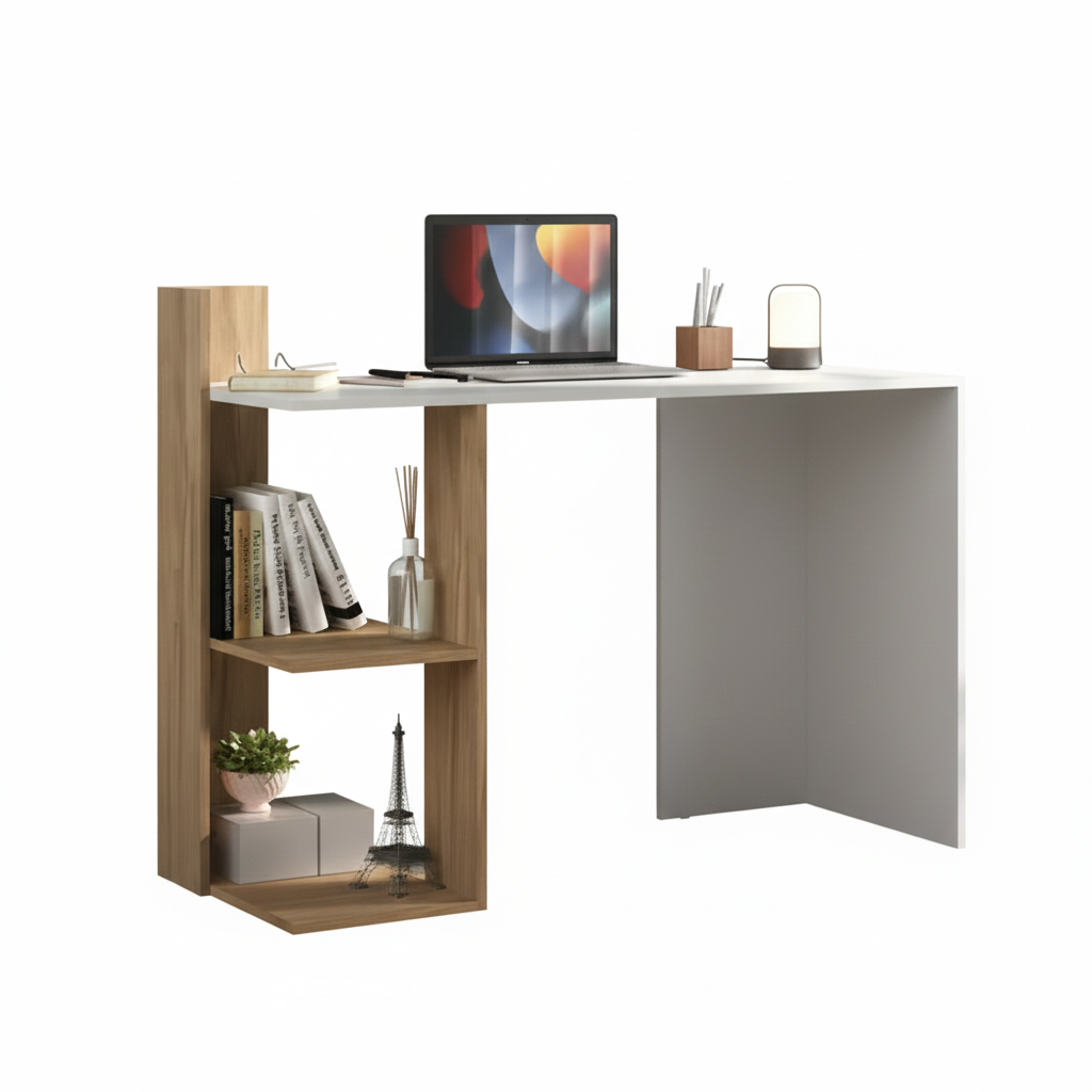 Office Table Mp6002.001 1 Shelve  90.5*121.5*45Cm White/Rustic  (Limited 3 Months Warranty)