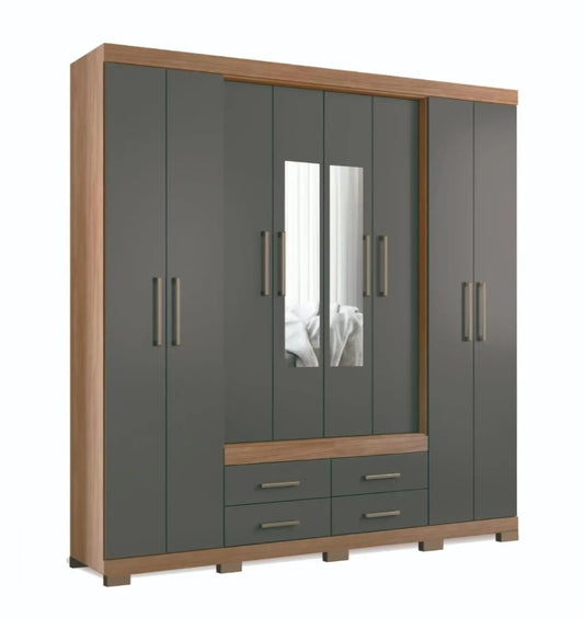 Wardrobe Napoles Mirror 158548Ep 8 Doors With 4 Drawers  Jatoba/Grafite  (Limited 3 Months Warranty)