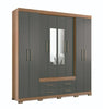 Wardrobe Napoles Mirror 158548Ep 8 Doors With 4 Drawers  Jatoba/Grafite  (Limited 3 Months Warranty)