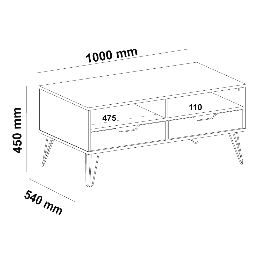 Coffee Table Estocolmo 4386 2 Drawers  100*54*45Cm Oak/Graphite/White (Limited 3 Months Warranty)