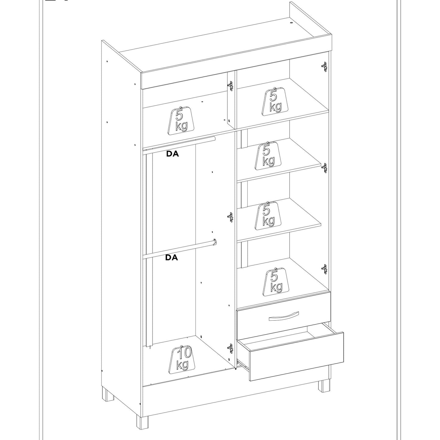Wardrobe Astro 42860/140 4 Doors With 2 Drawers 110*201*47 Cm  Off White / Brown   (Limited 3 months Warranty)