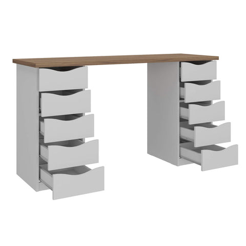 Office Table Due 6023 Desk  With 10 Drawers  136*45.4*75.3Cm Nogal/ White  (Limited 3 Months Warranty)