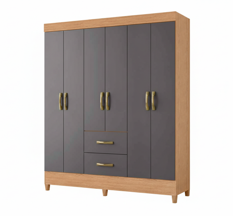 Wardrobe Mobi 23487-309 6 Doors With 2 Drawers  147*181*47Cm Freijo/Titanium (Limited 3 Months Warranty)