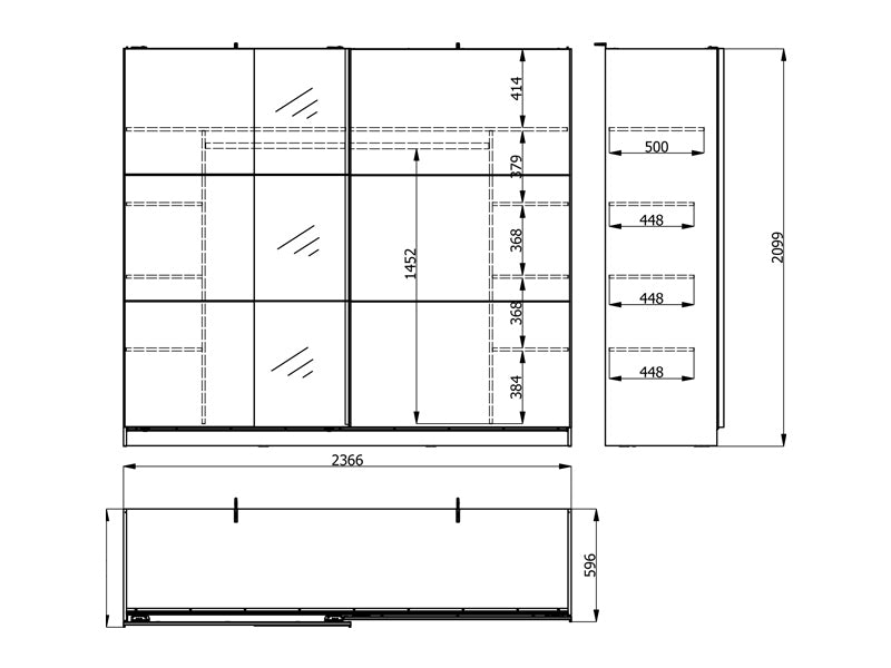 Wardrobe Sierra 240 Og 2 Doors Sliding  210*63*210 White  (Limited 3 Months Warranty)
