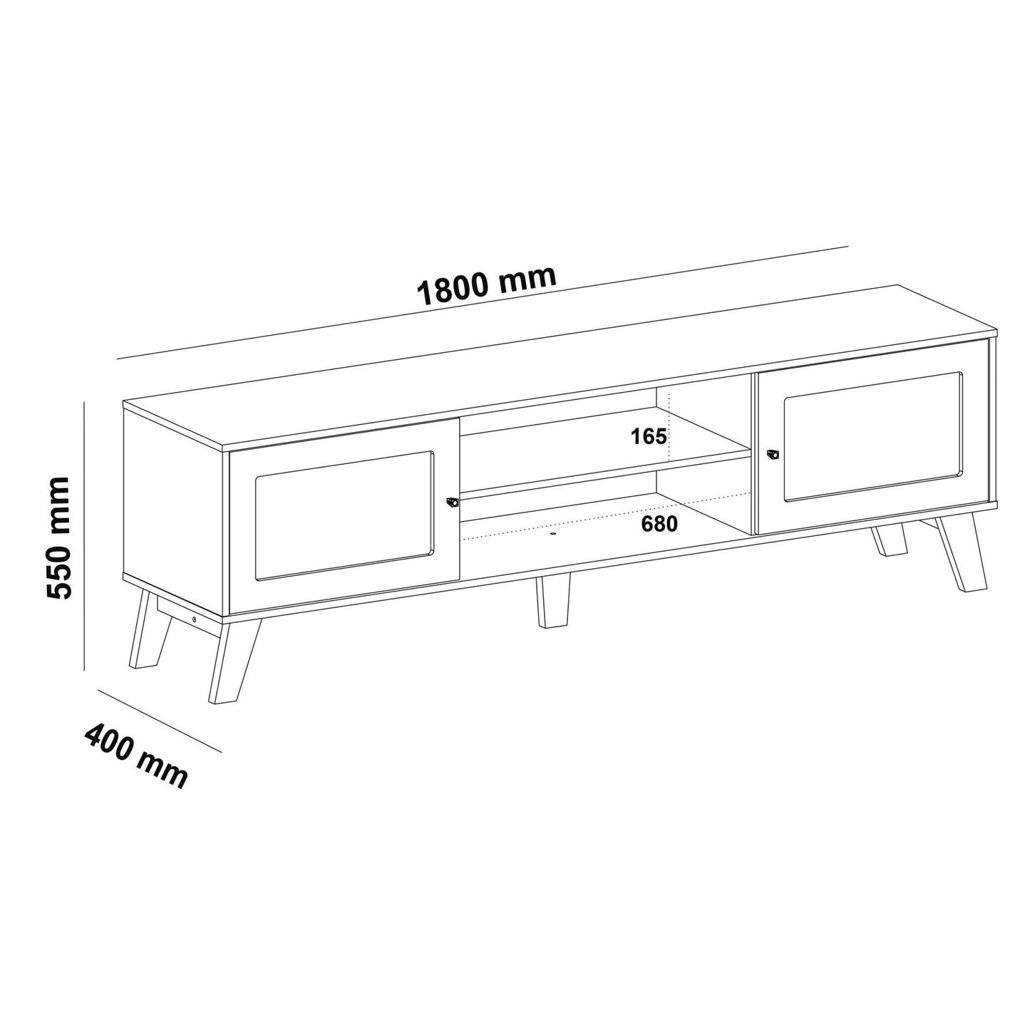 Tv Stand Charlotte 4534 Up To 75 / 2 Doors With 2 Niches  180*40*55Cm Oak/Mint  (Limited 3 Months Warranty)