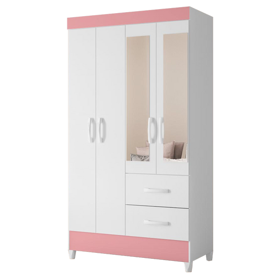 Wardrobe Mobi 23780-241 4 Doors With 2 Drawers  98*181*47Cm White - Pink (Limited 3 Months Warranty)