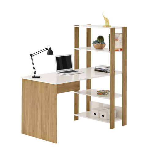 Office Table Match 4235 Four Shelves  120*63*134.5Cm Off White/Oak  (Limited 3 Months Warranty)