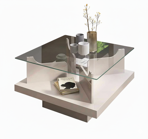 Coffee Table Clear 4582 Tempered Glass   70*70*40Cm Off White  (Limited 3 Months Warranty)