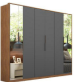 Wardrobe Atrice D66012K/151 6 Doors + Mirror 267*230*55 Cm Almond / Graphite ( Limited 3 Months Warranty )