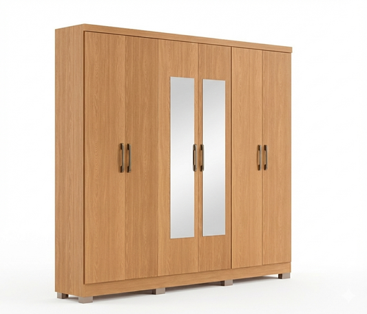 Wardrobe Cbj559-Cn 6 Doors With 2 Drawers & Mirror  223*223*47Cm Canela/ Cinnamon  (Limited 3 Months Warranty)