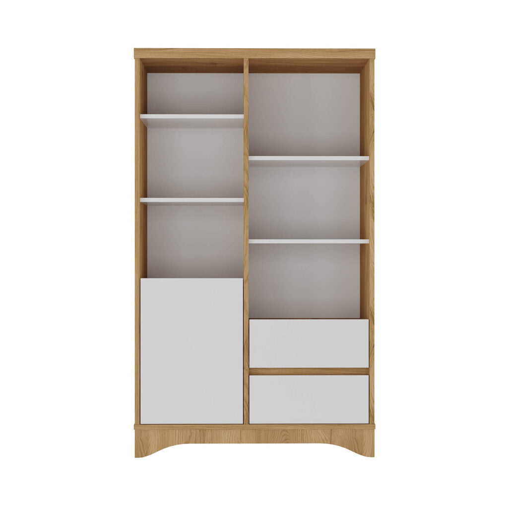 Bookcase Space 6258 2 Drawers With 1 Door  90*35.2*152.7Cm Elm/ White  (Limited 3 Months Warranty)