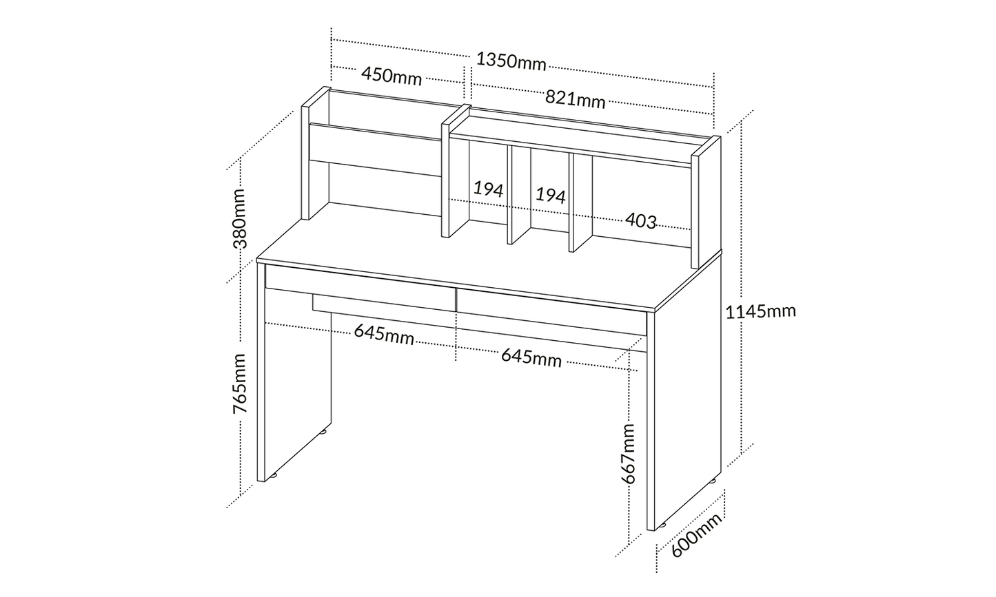 Office Table France 6124 Desk  135*60*114.5Cm Gray/White (Limited 3 Months Warranty)