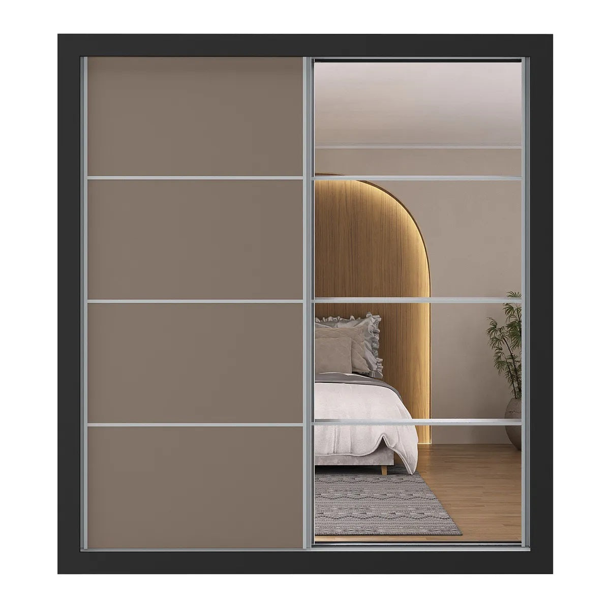 Wardrobe Mp4269.003 2 Doors With 4 Drawers  218*200*51Cm Black  (Limited 3 Months Warranty)