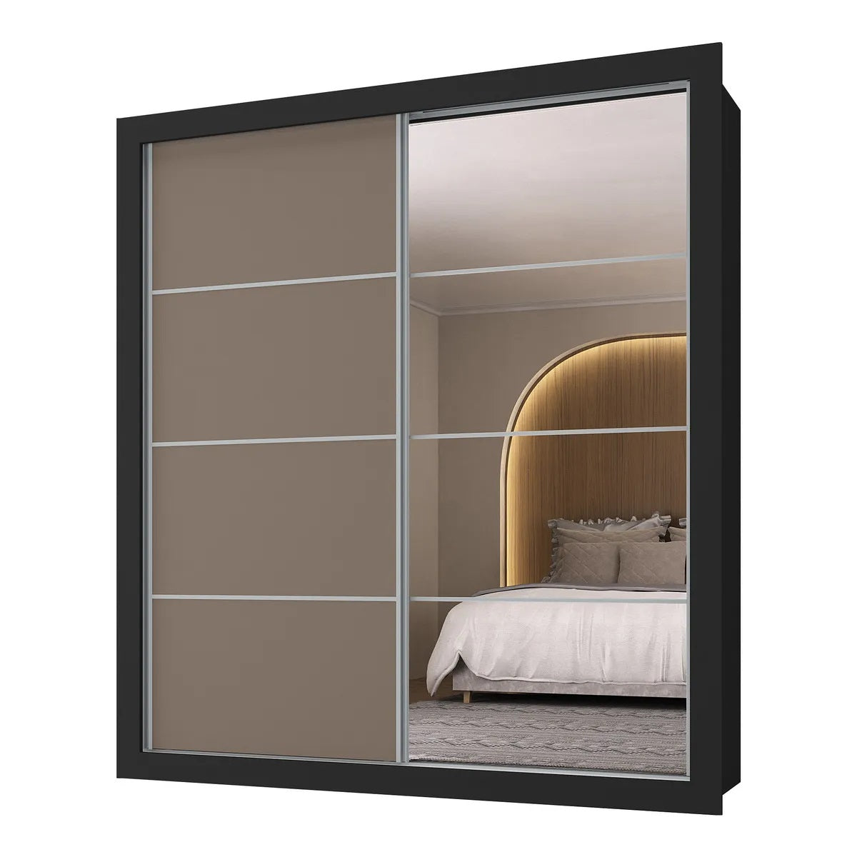 Wardrobe Mp4269.003 2 Doors With 4 Drawers  218*200*51Cm Black  (Limited 3 Months Warranty)