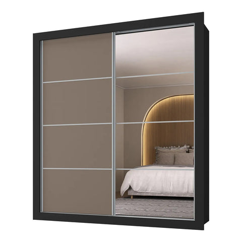 Wardrobe Mp4269.003 2 Doors With 4 Drawers  218*200*51Cm Black  (Limited 3 Months Warranty)