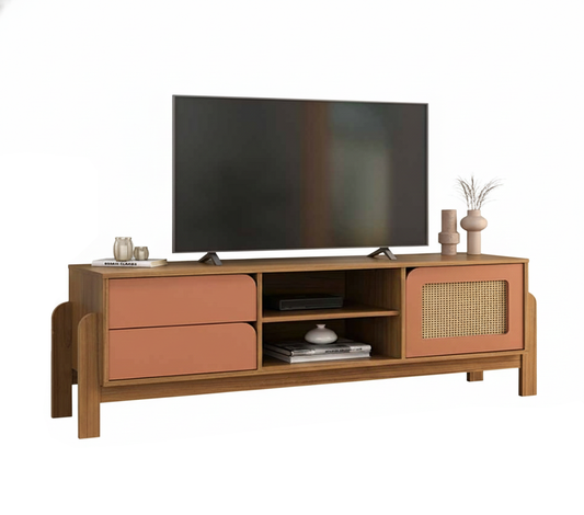 Tv Stand Nature 4578 Up To 65 /1 Door With 2 Drawers  160*40*53Cm Oak/Terracotta (Limited 3 Months Warranty)